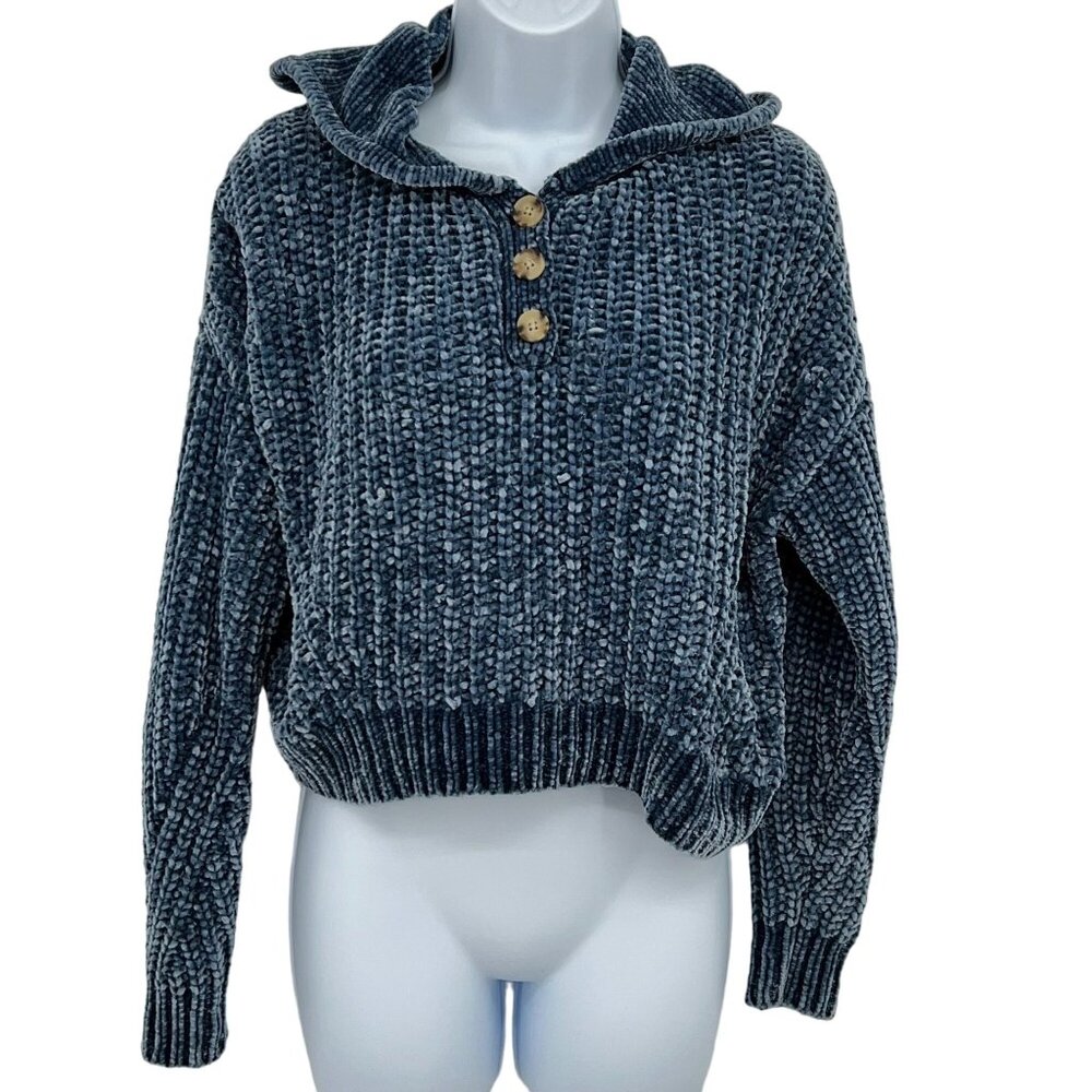 Aéropostale XS Womens Blue Chenille Button-Up Hoodie Sweater